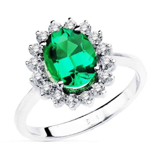 Solitario Compromiso Oro Blanco 18K Diamantes y Esmeralda 1,74Q