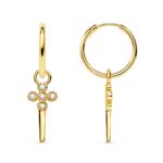 Pendientes Aro 11 x 1,2 mm Oro Amarillo 18 Quilates Puñal Circonitas
