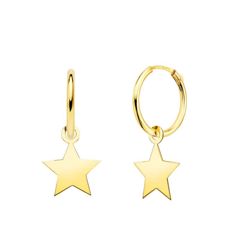 Pendientes Aro 12 x 1,5 mm Oro Amarillo 18 Quilates Estrella Lisa - Imagen 1