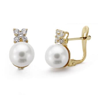Pendientes 7 mm en Oro Amarillo 18 Quilates con Perla Cultivada y Circonitas