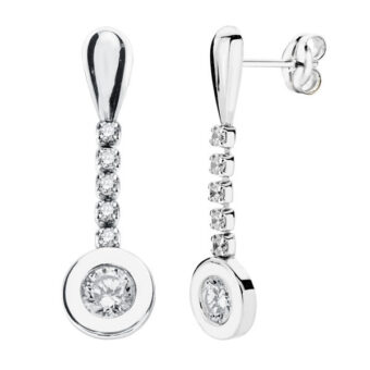 Pendientes Largos 25 x 7 mm Oro Blanco 18K con Circonitas