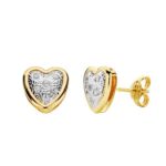 Pendientes 8 mm Oro Bicolor de 18 Quilates Corazón con Circonitas