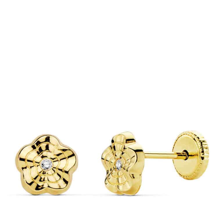 Pendientes Bebé 6 mm Oro Amarillo 18 Quilates Flor Ondeada - Imagen 1