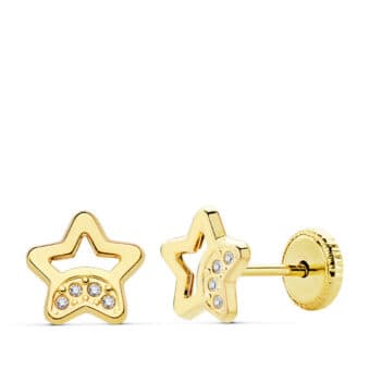Pendientes Bebé 7 mm Oro Amarillo 18 Quilates Estrella Calada y Circonitas