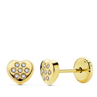 Pendientes Bebé Corazón 5,5 mm Oro Amarillo 18 Quilates Circonitas