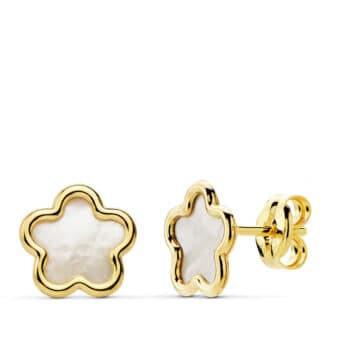 Pendientes Flor Nácar 8 x 8 mm en Oro Amarillo de 18K