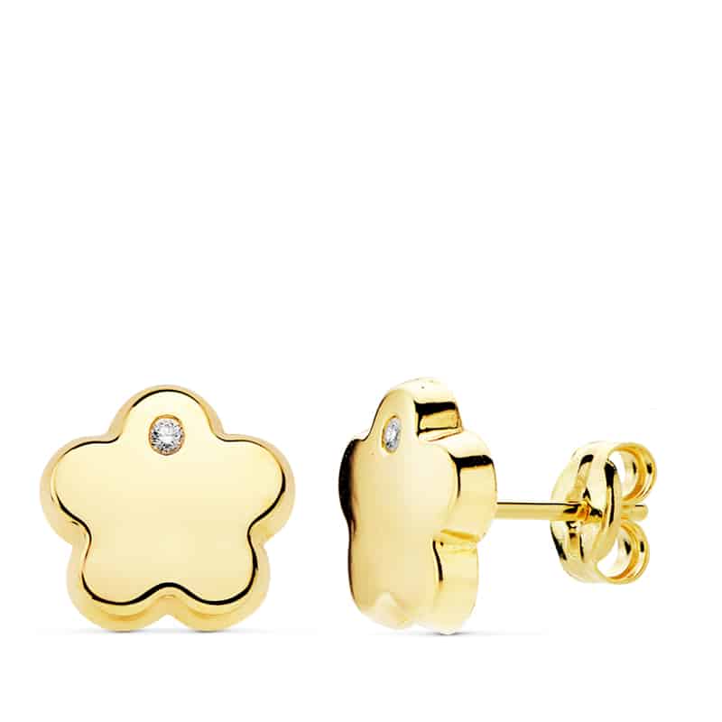Pendientes 9 mm en Oro Amarillo 18 Quilates Flor Circonita Mini