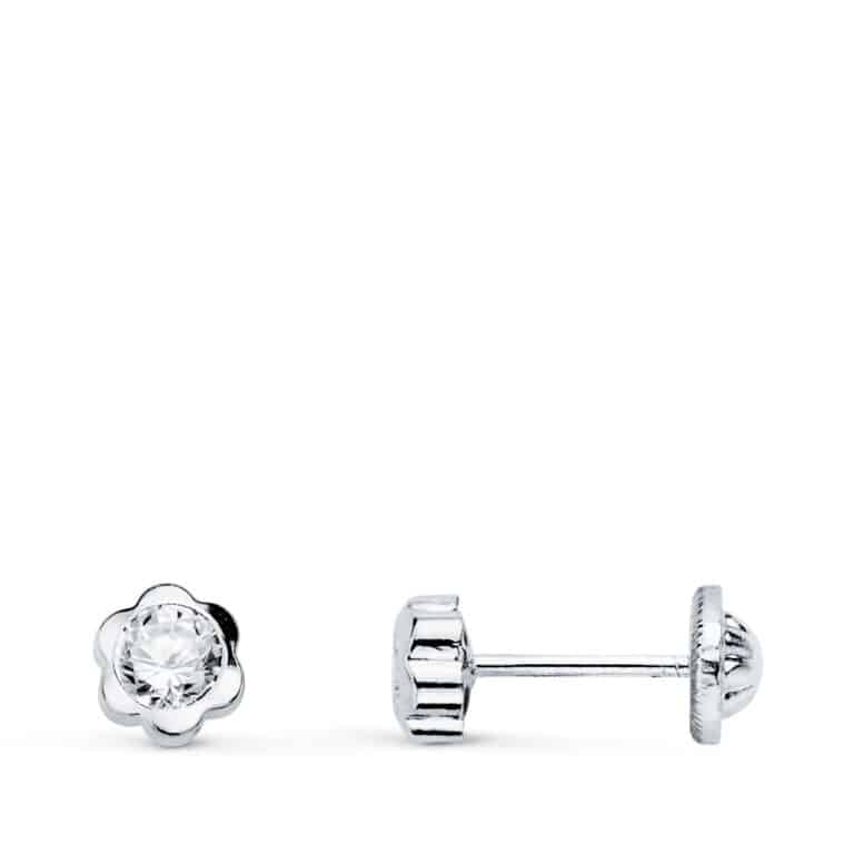 18908-ob Pendientes Bebé 5mm Oro Blanco 18K Flor Circonita - Imagen 1