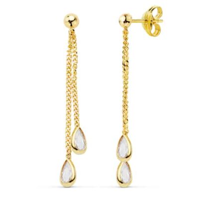 Pendientes Colgantes 34 mm Oro Amarillo 18 Quilates Bola Lisa yCirconitas