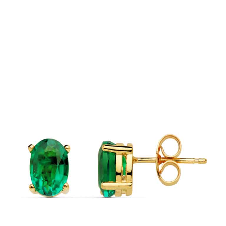 Pendientes Oro Amarillo de 18K Esmeralda 7 x 5 mm en Cuatro Garras - Imagen 1