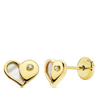 Pendientes Bebé Corazón 7 x 5,5 mm en Oro Amarillo de 18 Quilates Nácar