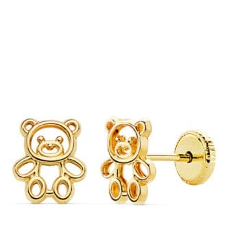 Pendientes Oso 7 x 6 mm en Oro Amarillo 18 Quilates Calado