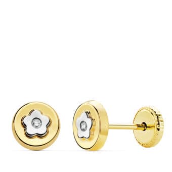 Pendientes Bebé Flor 6 mm Oro Bicolor 18 Quilates