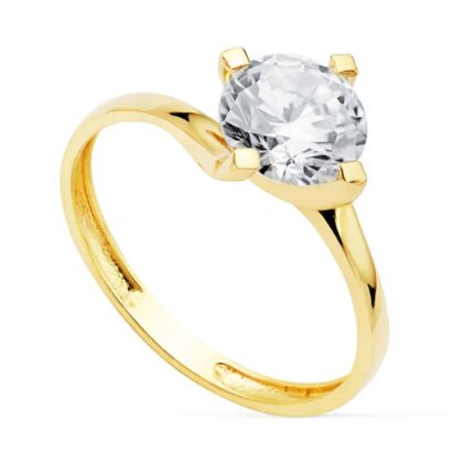 Solitario Compromiso Oro Amarillo 18K Aro Cruzado Circonita 7 mm