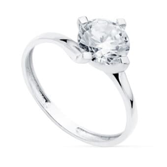 Solitario Compromiso Oro Blanco 18K Aro Cruzado Circonita 7 mm