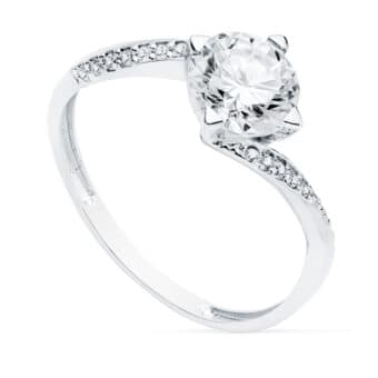 Solitario Compromiso Oro Blanco 18K Engaste Aro y Circonita 7 mm