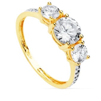 Solitario Compromiso Oro Amarillo 18K Tres Circonitas 6 mm