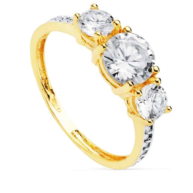 19501-oa Solitario Compromiso Oro Amarillo 18K Tres Circonitas 6 mm - Imagen 1