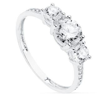 Solitario Compromiso Oro Blanco 18K Tres Circonitas 6 mm