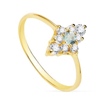 Anillo en Oro Amarillo de 18K con Cuajo 10 x 7 mm Circonitas y Aguamarina