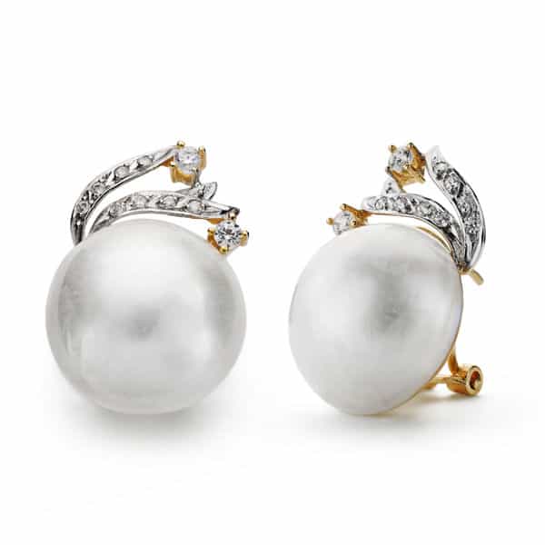 Pendientes Oro Bicolor 18K Perla Japonesa 15mm Ramas Torres Joyeros
