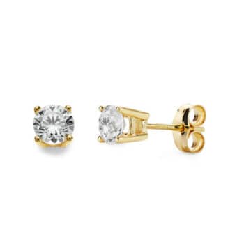Pendientes 4,5 mm en Oro Amarillo de 18 Quilates Cuatro Garras Clásicas y Circonita