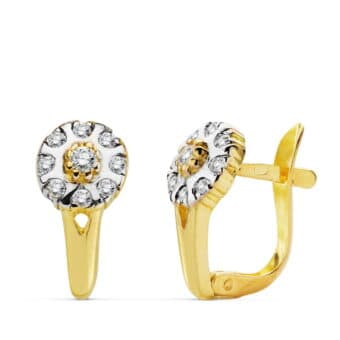 Pendientes Comunión 12 x 6 mm en Oro Bicolor 18K Esfera de Circonitas