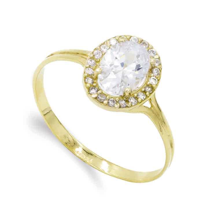 Anillo Oro Amarillo 18 Quilates Orla y Circonita Oval - Imagen 1