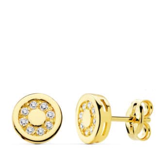 Pendientes Comunión 7 mm en Oro Amarillo 18K Orla con Circonitas