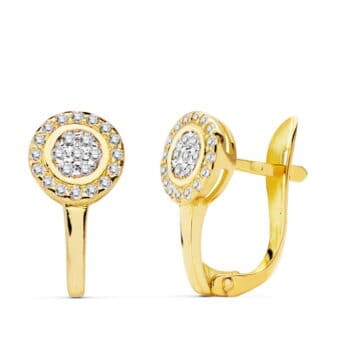 Pendientes Comunión 12 x 7 mm en Oro Bicolor 18K con Orla Circonitas