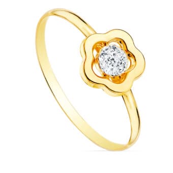 Anillo Comunión 8 mm en Oro Amarillo 18K Flor con Circonitas