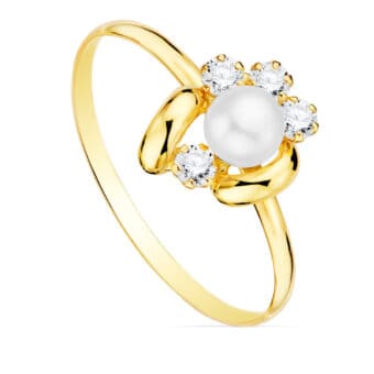 Anillo Comunión  11 x 9 mm en Oro Amarillo 18K Perla con Circonitas