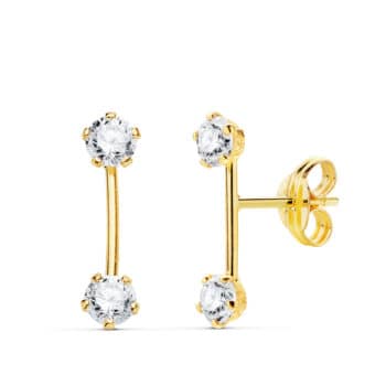 Pendientes 13 x 3 mm en Oro Amarillo de 18 Quilates Barra con Circonita en Garra