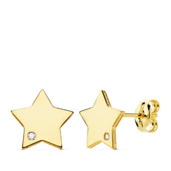 Pendientes 8 x 8 mm en Oro Amarillo de 18 Quilates Estrella Circonita Mini