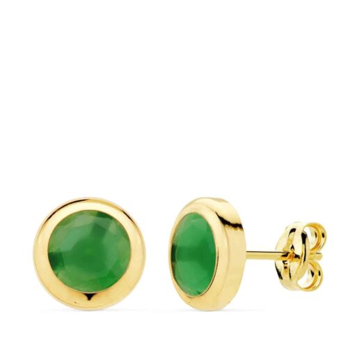 Pendientes 8,5mm Oro Amarillo 18 Quilates con Circonita Verde en Bisel