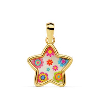 Colgante 13 x 13 mm Oro Amarillo 18 Quilates Silueta Estrella con Nácar