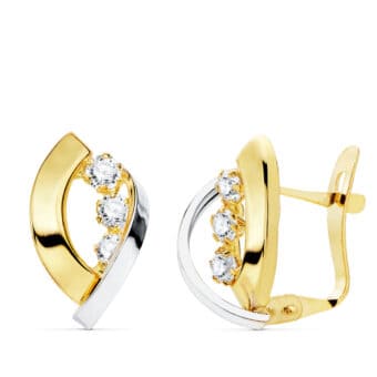 Pendientes Doble Banda 14 × 9 mm en Oro Bicolor de 18 Quilates
