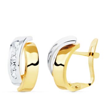 Pendientes Doble Banda 15 × 8 mm en Oro Bicolor de 18 Quilates