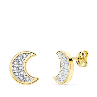 Pendientes 11 x 9 mm Oro Bicolor 18 Quilates Media Luna