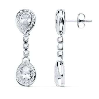 Pendientes 30 x 8 mm Oro Blanco 18K Circonitas