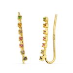 Pendientes 17 x 2 mm Oro Amarillo 18 Quilates Trepadores Circonitas de Color