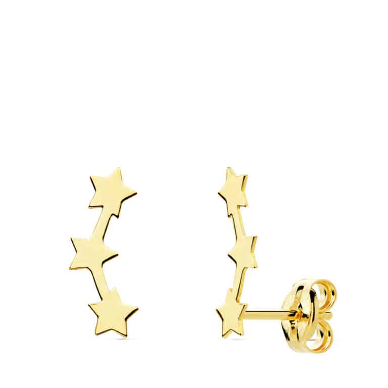 Pendientes 12 x 3 mm Oro Amarillo 18 Quilates Trepadores con Estrellas - Imagen 1