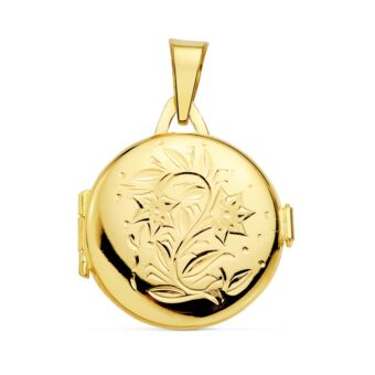 Portafotos Dije 21 mm Oro Amarillo 18k Redondo Flor