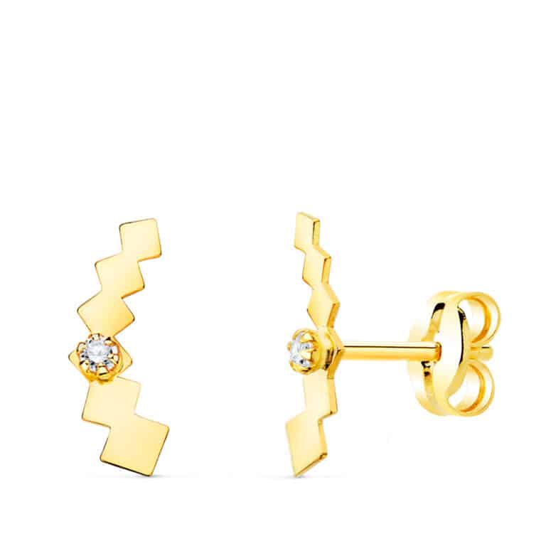 Pendientes 10 x 3 mm Oro Amarillo 18K Mini Cubos Circonitas - Imagen 1