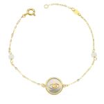 Pulsera en Oro Amarillo 18 Quilates con Ojo Turco y Nácar