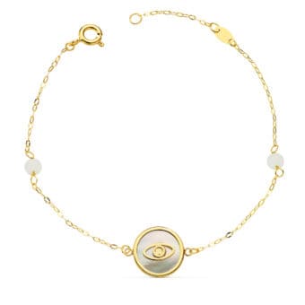 Pulsera en Oro Amarillo 18 Quilates con Ojo Turco y Nácar