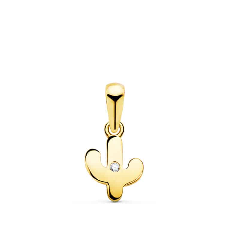 Colgante 8,5 x 7 mm en Oro Amarillo de 18 Quilates Cactus con Circonitas - Imagen 1