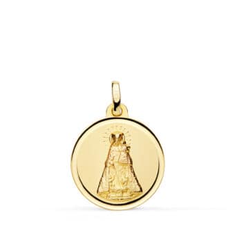 Medalla Virgen de los Desamparados 18 mm en Oro Amarillo 18K con Bisel