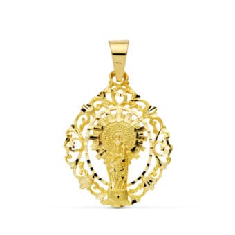 Medalla Silueta Virgen del Pilar 36 x 28 mm Oro Amarillo 18K con Orla