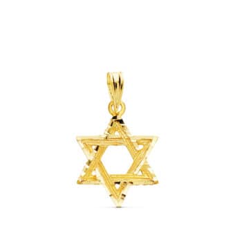 Colgante Estrella de David 15 x 14 mm en Oro Amarillo 18 Quilates Tallado Diamantado